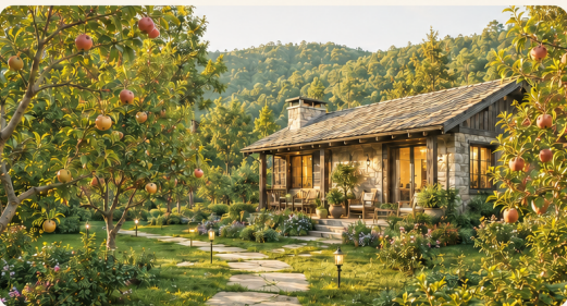 Cottage surrounded by nature